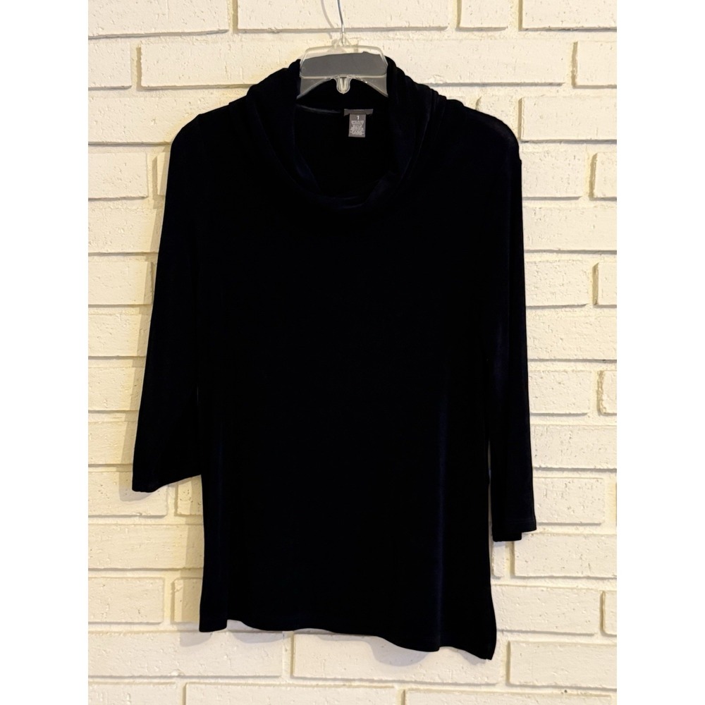 Chicos Travelers 1 Black Cowl Neck Top Slinky Fabric Size Medium